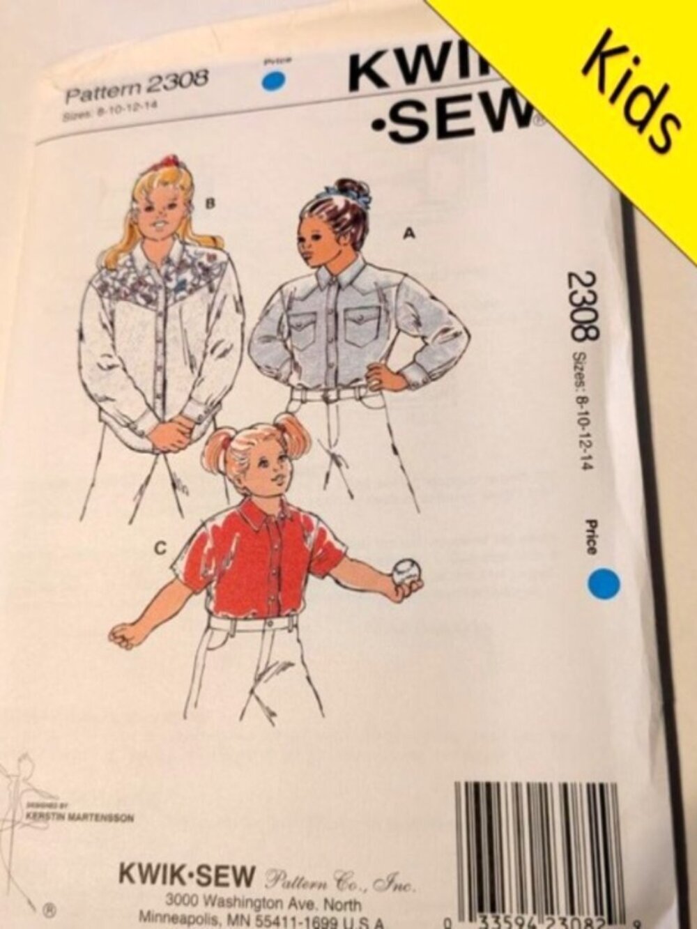 Kwik Sew 2308 Sewing Pattern Girls Shirt UNCUT NEW 8-14